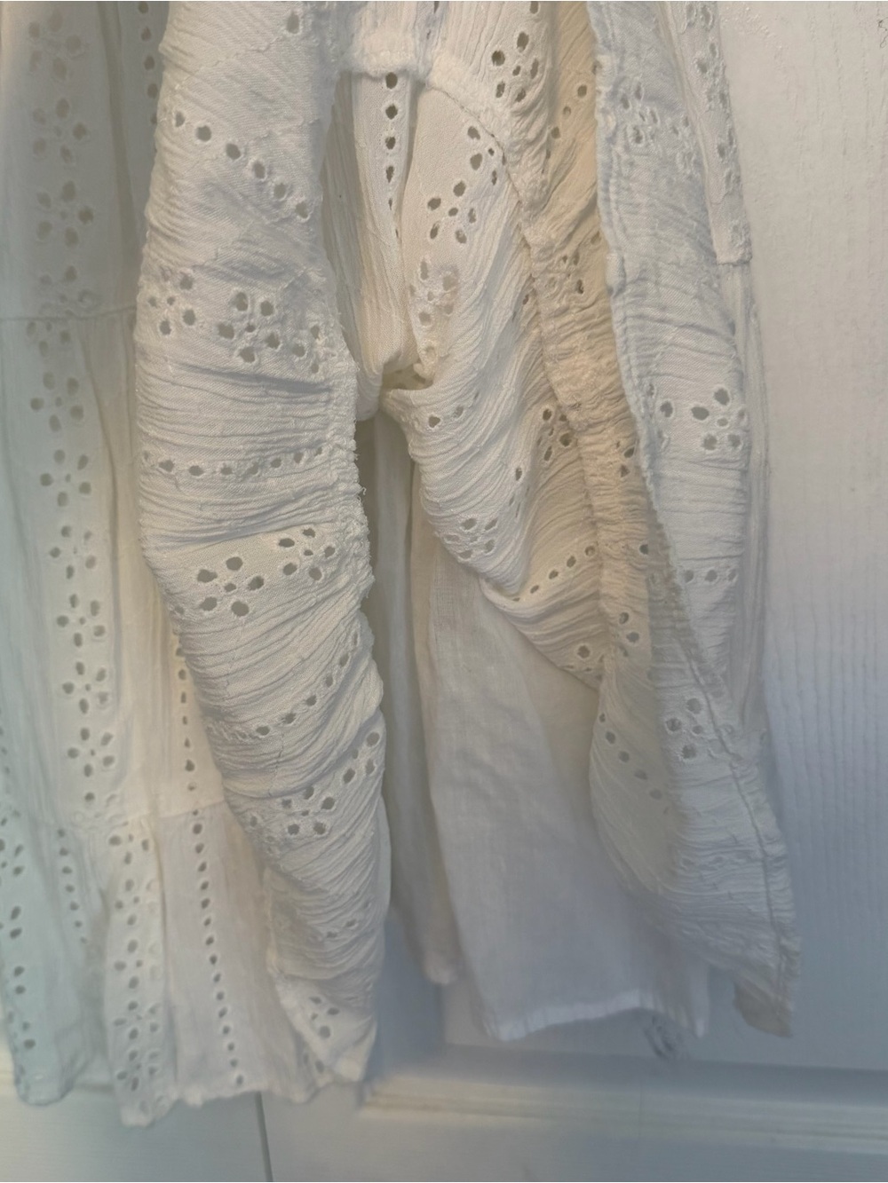 White Eyelet V-Neck Summer Dress - Sleeveless - Picture 6 of 7